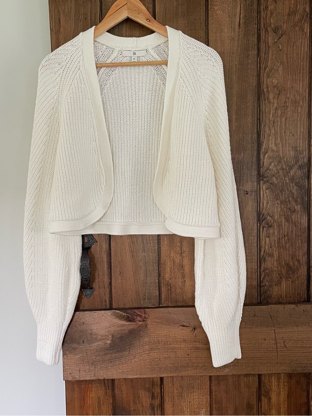 Banana Republic Curved Hem Balloon Sleeve Bolero Crop Cardigan Shrug White